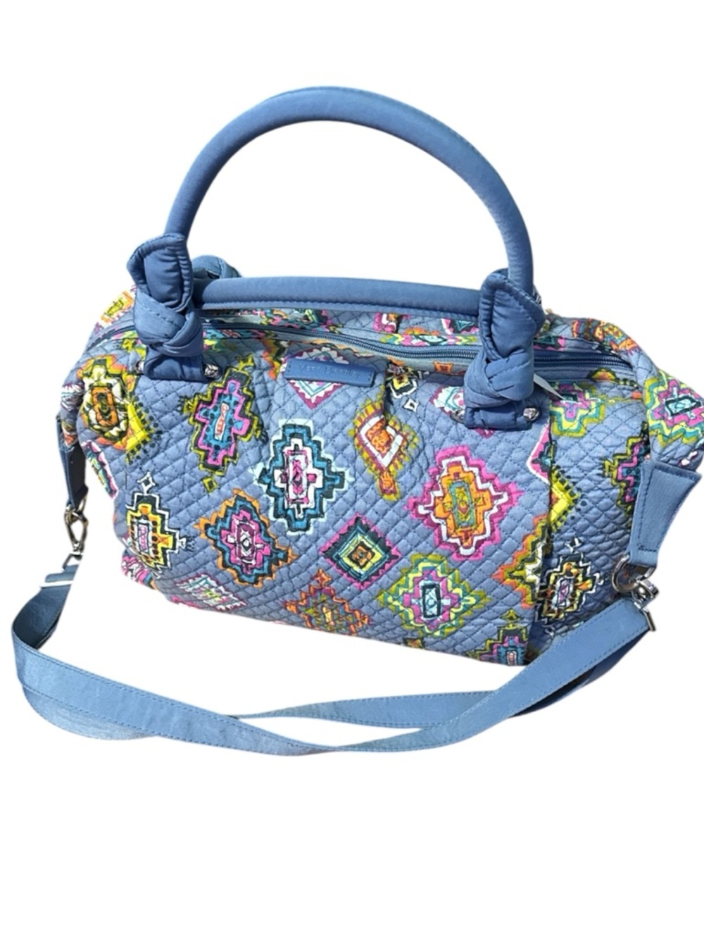 Vera Bradley Light Blue Quilted Satchel with Multicolor Ikat Print - Picture 3 of 7